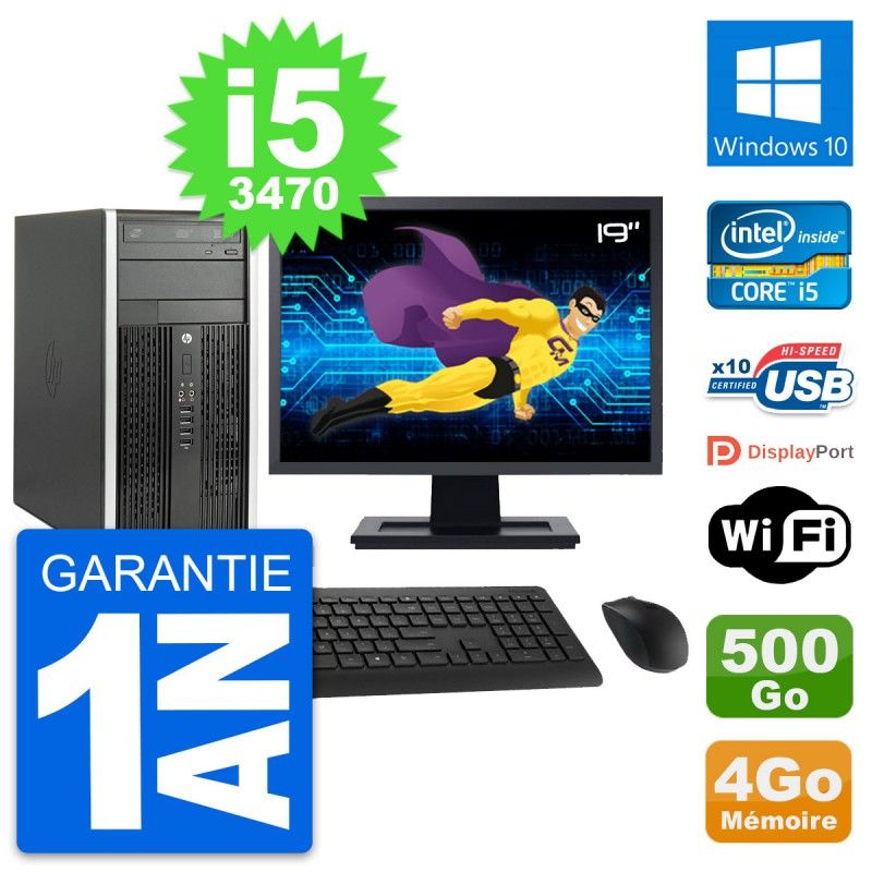 HP Compaq Pro 6300 CMT Desktop PC - 19" Screen, i5-3470, 4GB RAM, 500GB HDD, Windows 10, WiFi