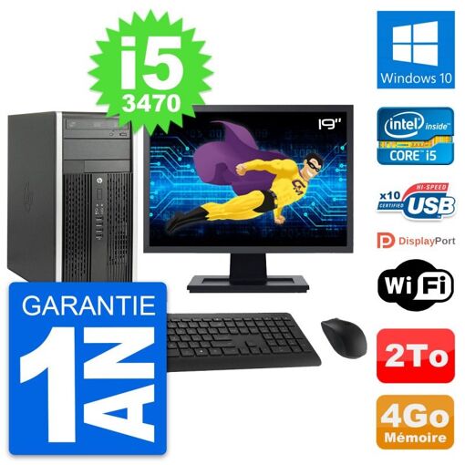PC de sobremesa HP Compaq Pro 6300 CMT - Pantalla de 19', i5-3470, 4GB RAM, Disco Duro de 2TB, Windows 10, Wifi