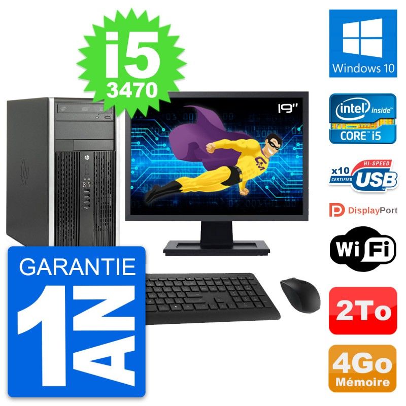 HP Compaq Pro 6300 CMT Mini PC - 19" Screen, i5-3470, 4GB RAM, 2TB HDD, Windows 10, WiFi