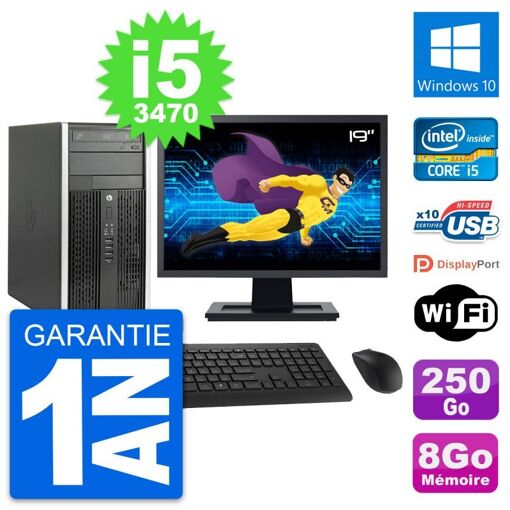 HP Compaq Pro 6300 CMT Desktop PC - 19" Screen, i5-3470, 8GB RAM, 250GB HDD, Windows 10, WiFi