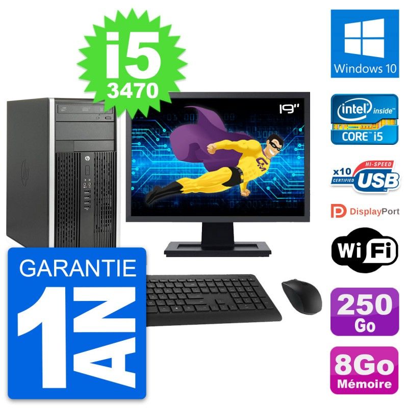 HP Compaq Pro 6300 CMT Desktop PC - 19" Screen, i5-3470, 8GB RAM, 250GB HDD, Windows 10, WiFi