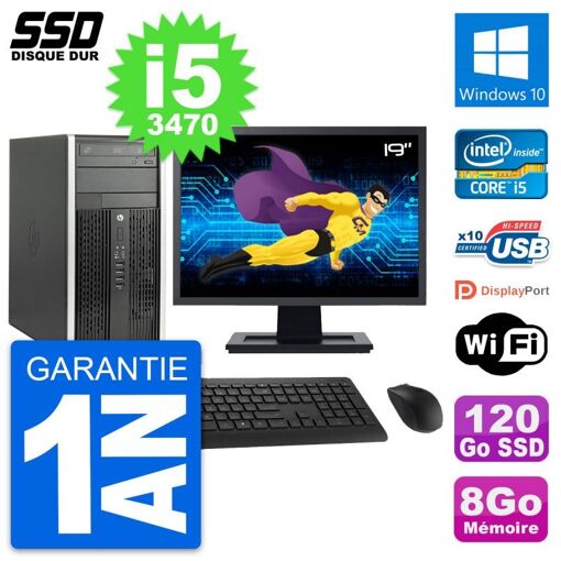HP Compaq Pro 6300 CMT Desktop PC - 19" Screen, Intel i5-3470, 8GB RAM, 120GB SSD, Windows 10, Wifi