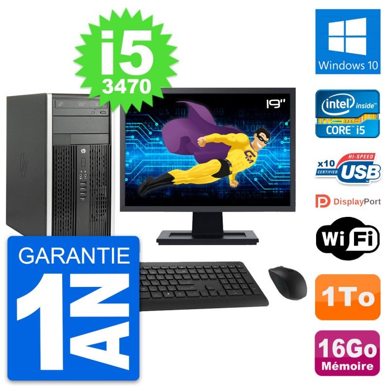HP Compaq Pro 6300 CMT Desktop PC - 19" Screen, i5-3470, 16GB RAM, 1TB HDD, Windows 10, WiFi
