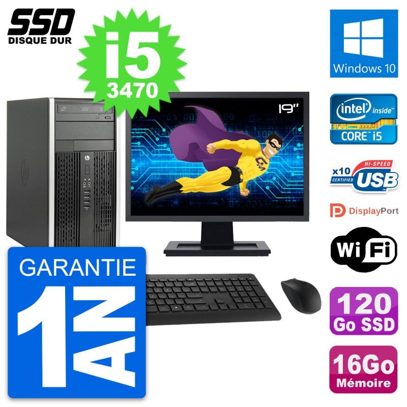HP Compaq Pro 6300 CMT Desktop PC - 19" Screen, Intel i5-3470, 16GB RAM, 120GB SSD, Windows 10, WiFi