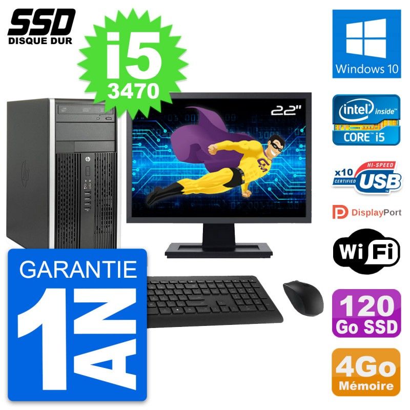 HP Compaq Pro 6300 CMT Desktop PC - 22" Screen, Intel i5-3470, 4GB RAM, 120GB SSD, Windows 10, WiFi