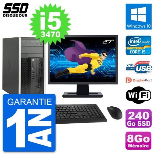 HP Compaq Pro 6300 CMT Desktop PC - 27" Screen, Intel i5-3470, 8GB RAM, 240GB SSD, Windows 10, WiFi