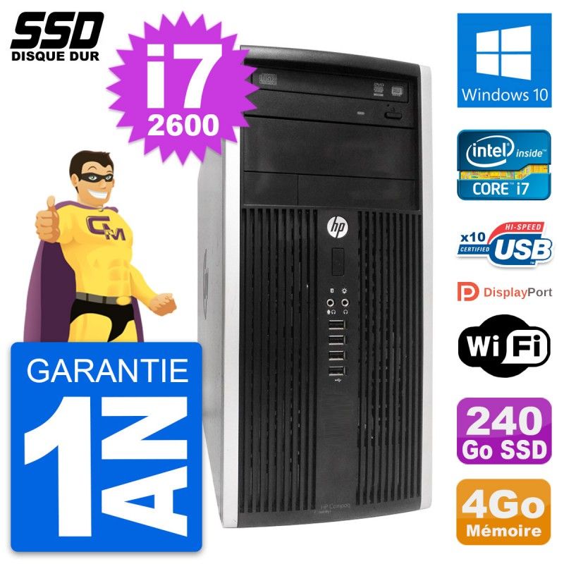 HP Compaq Pro 6300 Micro Tower PC - Intel i7-2600, 4GB RAM, 240GB SSD, Windows 10, WiFi