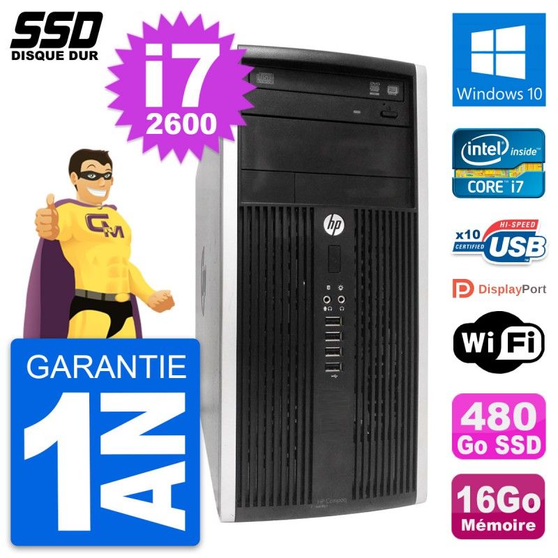 HP Compaq Pro 6300 CMT Intel i7-2600 16GB RAM 480GB SSD Windows 10 WiFi Micro Tower