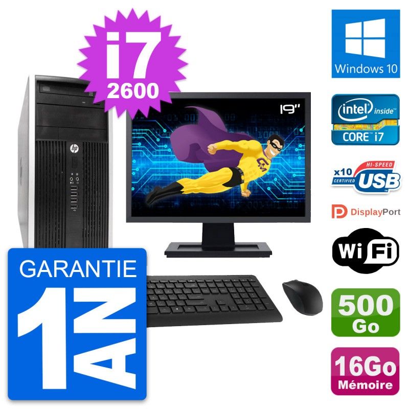 HP Pro 6300 CMT Desktop PC - 19" Screen, i7-2600, 16GB RAM, 500GB HDD, Windows 10, WiFi