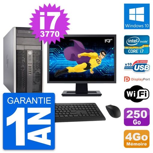 PC de sobremesa HP Compaq Pro 6300 CMT - Pantalla de 19 pulgadas, i7-3770, 4 GB de RAM, disco duro de 250 GB, Windows 10, WiFi