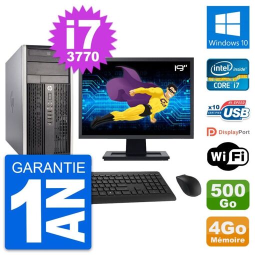 PC de escritorio HP Compaq Pro 6300 CMT - Pantalla de 19'', Intel Core i7-3770, 4GB de RAM, 500GB HDD, Windows 10, WiFi