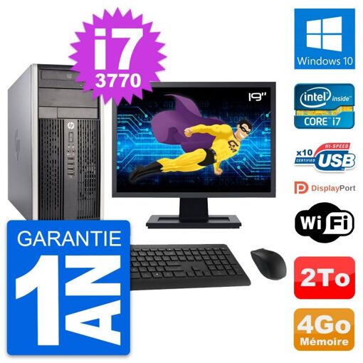 PC Compreso HP Pro 6300 CMT - Pantalla de 19', Intel Core i7-3770, 4GB RAM, 2TB HDD, Windows 10, WiFi