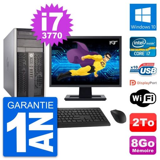 PC de escritorio HP Compaq Pro 6300 CMT - Pantalla de 19'', i7-3770, 8GB RAM, 2TB HDD, Windows 10, Wifi