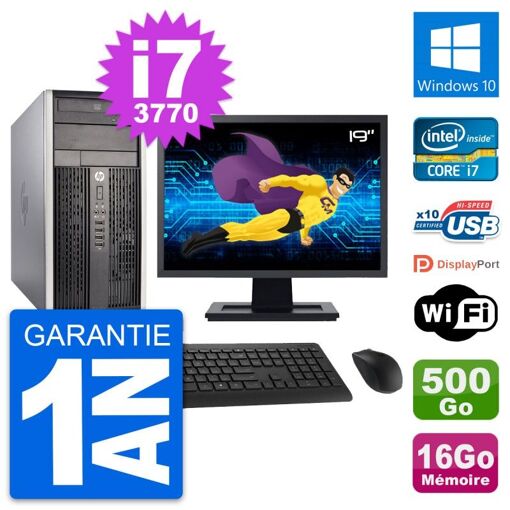 PC de sobremesa HP Compaq Pro 6300 CMT - Pantalla de 19', Intel Core i7-3770, 16GB de RAM, 500GB HDD, Windows 10, WiFi