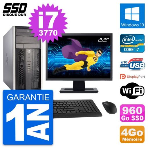 HP Compaq Pro 6300 CMT PC - 22" Screen, Intel i7-3770, 4GB RAM, 960GB SSD, Windows 10, Wifi