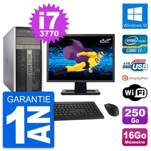 PC de escritorio HP Compaq Pro 6300 CMT - Pantalla de 22', i7-3770, 16GB de RAM, Disco duro de 250GB, Windows 10, WiFi