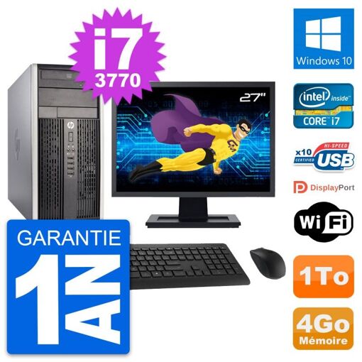 PC de escritorio HP Compaq Pro 6300 CMT - Pantalla de 27", procesador Intel Core i7-3770, 4 GB de RAM, 1 TB HDD, Windows 10, WiFi