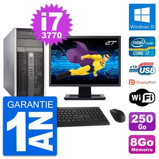 PC de escritorio HP Compaq Pro 6300 CMT - Pantalla de 27', Intel Core i7-3770, 8 GB RAM, 250 GB HDD, Windows 10, WiFi