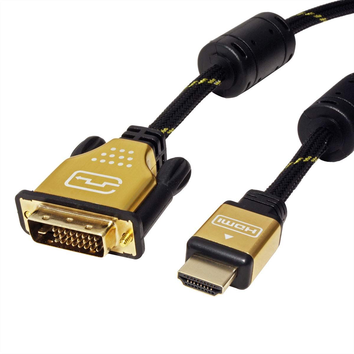 Cable HDMI Dorado Roline (DVI-HDMI M-M, 24+1 Pines, Doble Enlace, 15m)