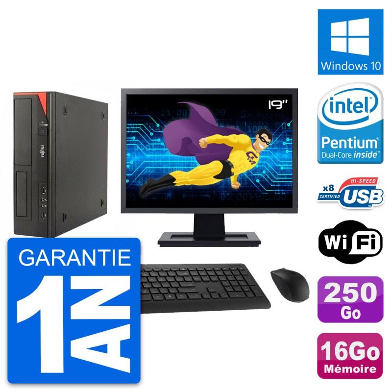 Fujitsu E520 DT 19-Inch PC - Intel G3220, 16GB RAM, 250GB HDD, Windows 10, WiFi