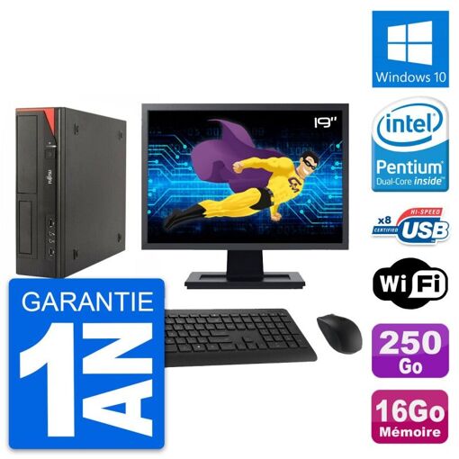Fujitsu E520 DT 19-Inch PC - Intel G3220, 16GB RAM, 250GB HDD, Windows 10, WiFi