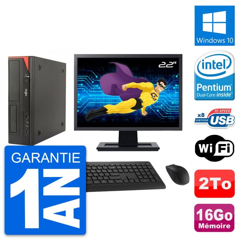 Fujitsu E520 DT 22-inch PC - Intel G3220, 16GB RAM, 2TB HDD, Windows 10, WiFi