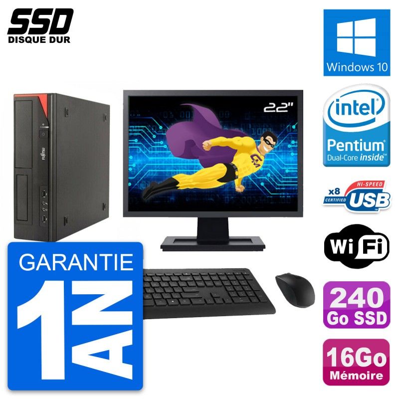 Fujitsu E520 E85+ DT 22" Screen, Intel G3220, 16GB RAM, 240GB SSD, Windows 10, WiFi