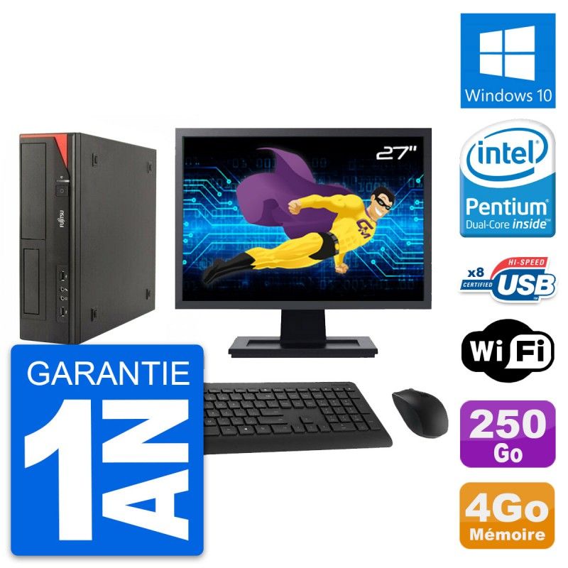 Computadora de escritorio Fujitsu E520 DT, pantalla de 27 pulgadas, procesador Intel G3220, 4 GB de RAM, disco duro de 250 GB, Windows 10, WiFi