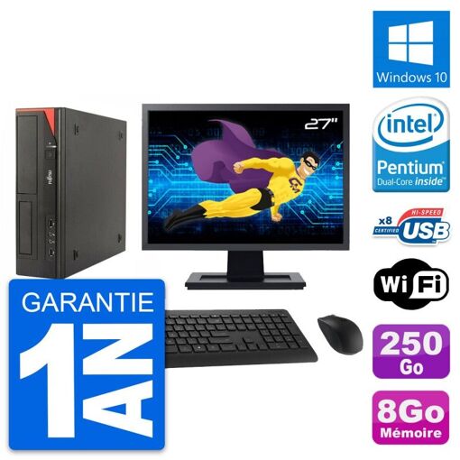 Fujitsu E520 DT 27-Inch Desktop PC - Intel G3220, 8GB RAM, 250GB HDD, Windows 10, WiFi