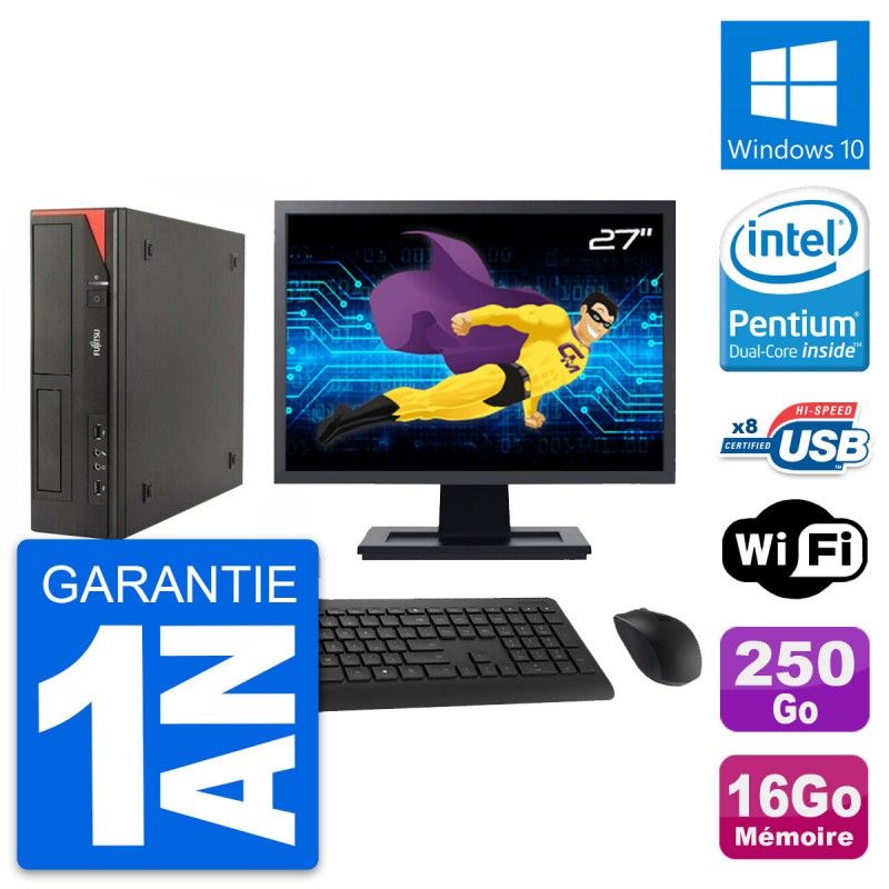 Fujitsu E520 DT 27-inch PC - Intel G3220, 16GB RAM, 250GB SSD, Windows 10, WiFi