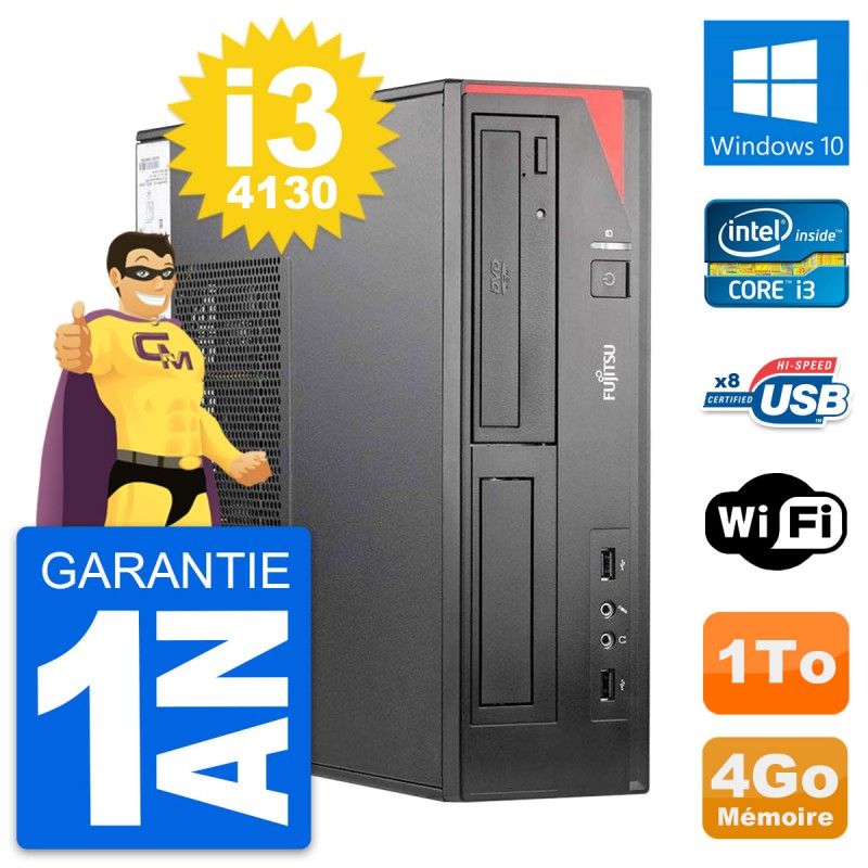 Ordinateur de bureau Fujitsu Esprimo E520 DT - Processeur Intel i3-4130, 4 Go de RAM, 1 To de SSD, Windows 10, WiFi