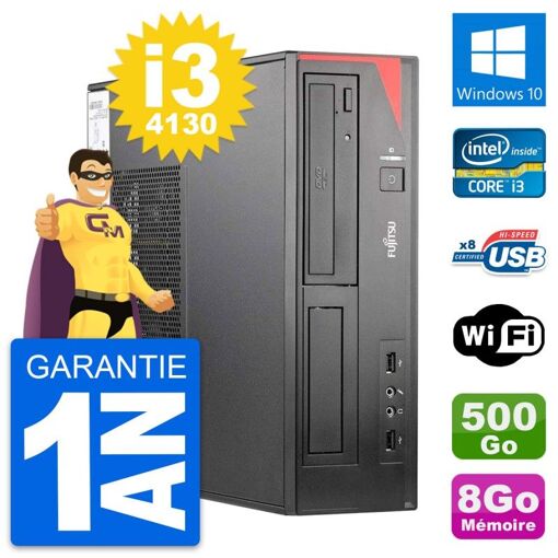 PC de sobremesa Fujitsu Esprimo E520 DT - Procesador Intel i3-4130, 8GB de RAM, disco duro de 500GB, Windows 10, WiFi