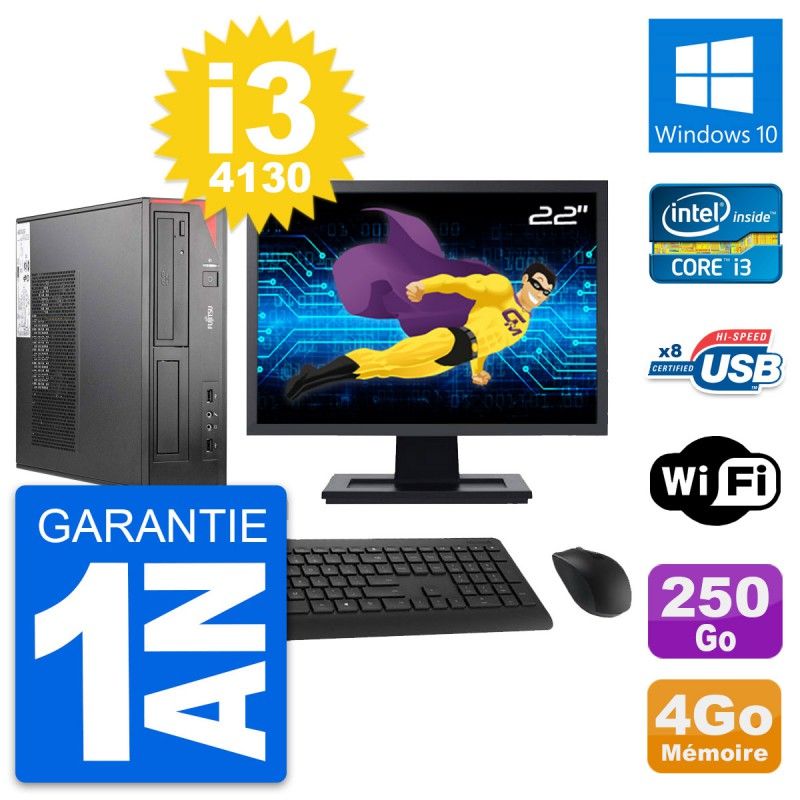 Fujitsu E520 DT 22-inch PC - Intel i3, 4GB RAM, 250GB HDD, Windows 10, WiFi