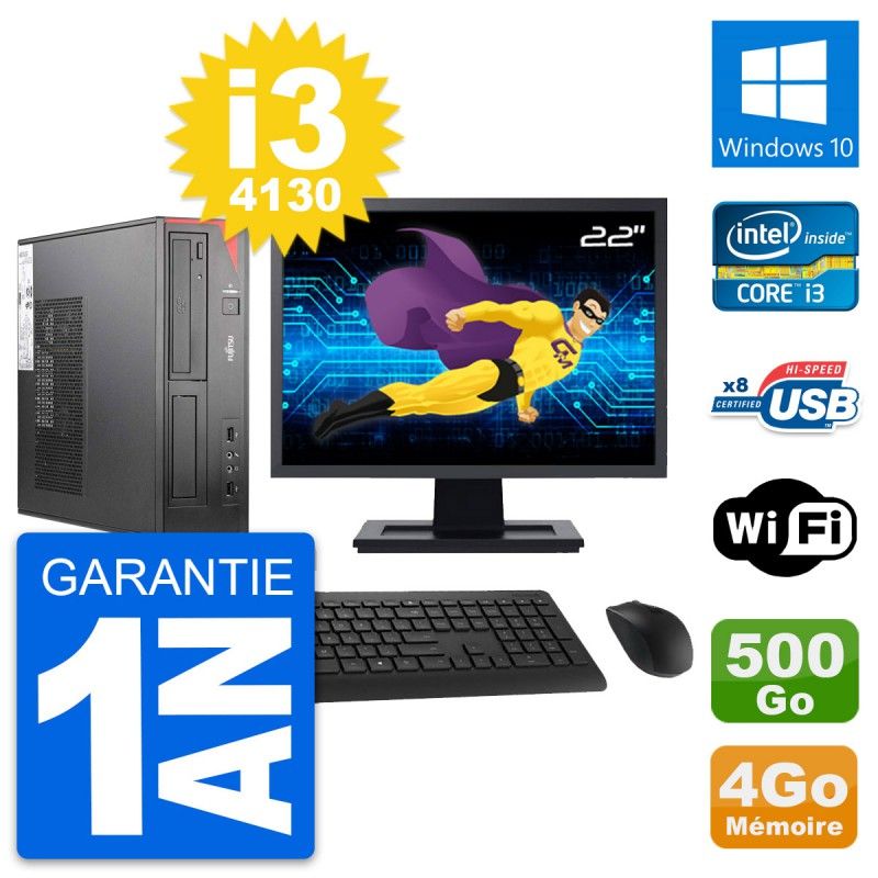 Fujitsu E520 DT 22-inch Computer - Intel i3-4130, 4GB RAM, 500GB HDD, Windows 10, WiFi