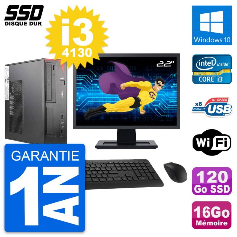 Fujitsu E520 DT 22-inch PC - Intel i3, 16GB RAM, 120GB SSD, Windows 10