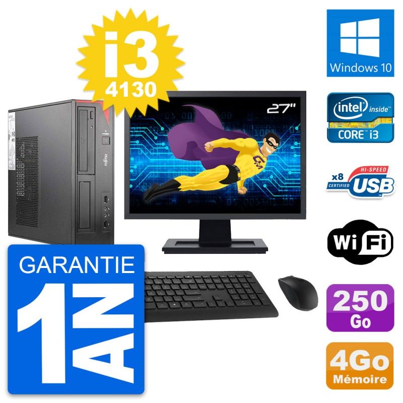 Fujitsu E520 DT 27-inch PC - Intel i3-4130, 4GB RAM, 250GB HDD, Windows 10, WiFi