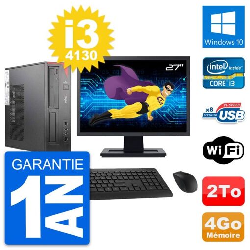 PC de escritorio Fujitsu E520 DT - Pantalla de 27'', Intel i3, 4GB RAM, 2TB HDD, Windows 10, WiFi