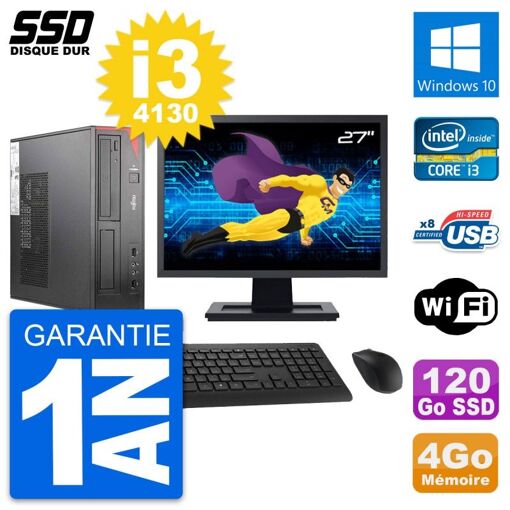 PC de escritorio Fujitsu E520 DT - Pantalla de 27', Intel i3, 4GB RAM, 120GB SSD