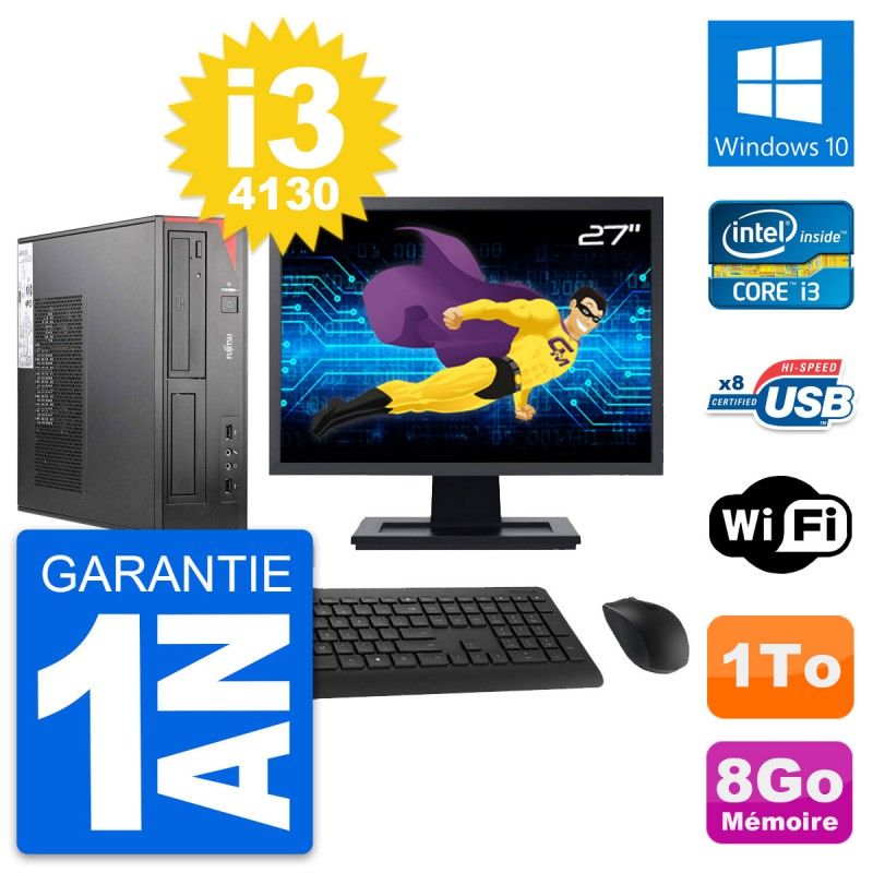 Fujitsu E520 DT 27-inch Screen, Intel i3-4130, 8GB RAM, 1TB Disk, Windows 10, WiFi