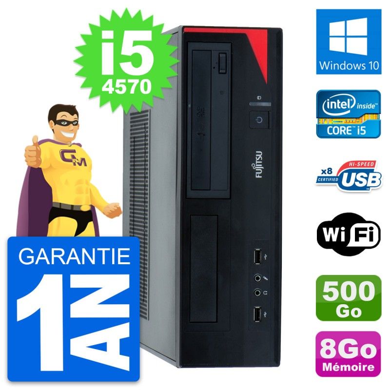 Ordinateur de bureau Fujitsu Esprimo E520 DT - Intel Core i5-4570, 8 Go de RAM, disque dur 500 Go, Windows 10, Wi-Fi