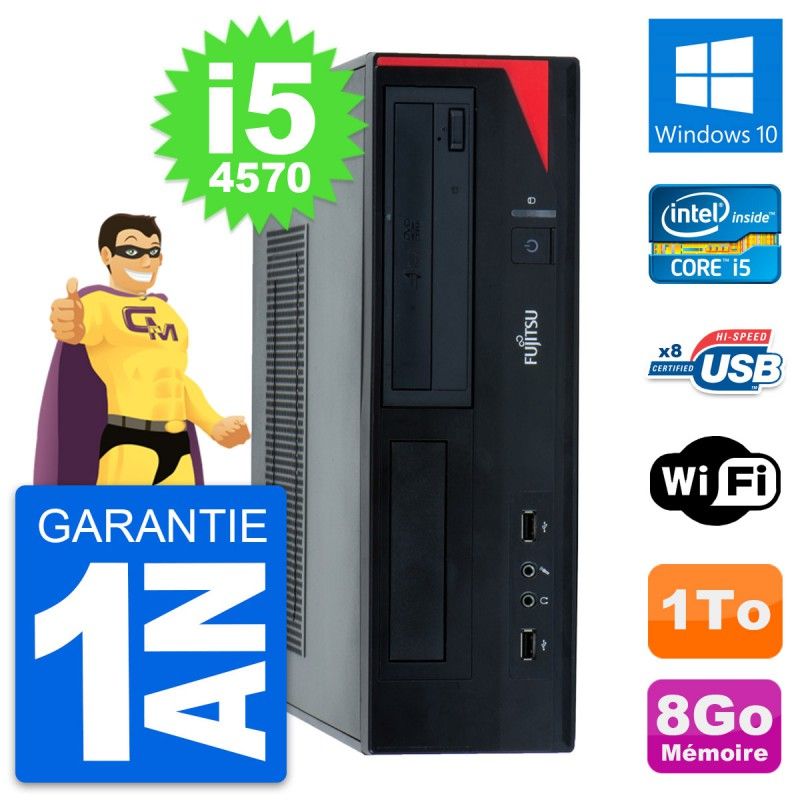 Ordinateur de bureau Fujitsu Esprimo E520 DT - Processeur Intel Core i5-4570, 8 Go de RAM, Disque dur de 1 To, Windows 10, Wi-Fi