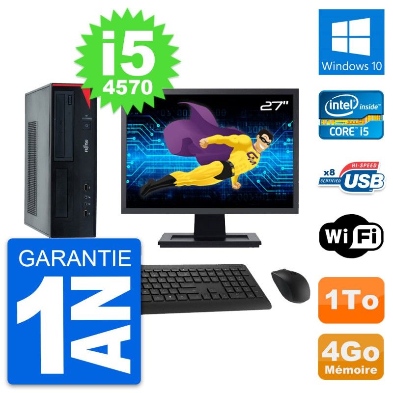 Fujitsu E520 DT 27-inch All-in-One Computer, Intel i5-4570, 4GB RAM, 1TB HDD, Windows 10, WiFi