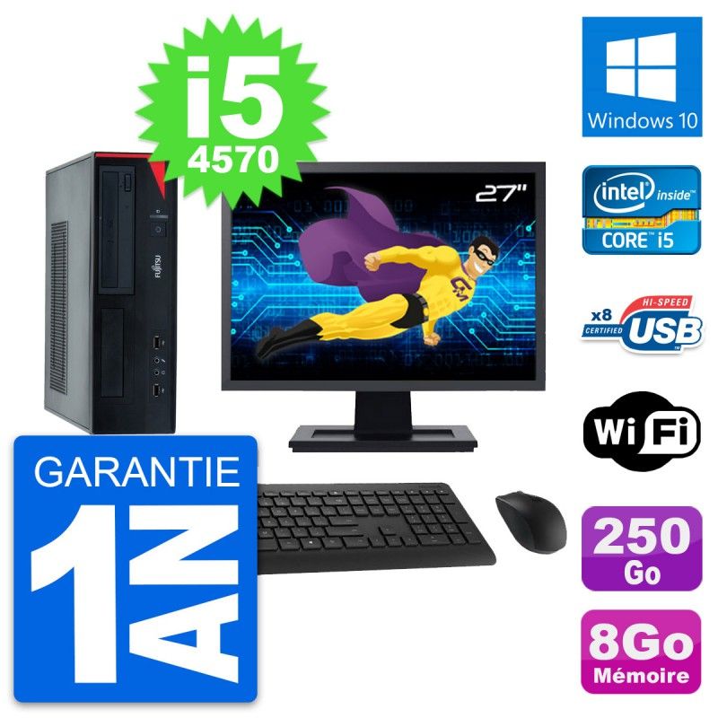 Fujitsu E520 DT 27" Display, Intel i5-4570, 8GB RAM, 250GB HDD, Windows 10, WiFi