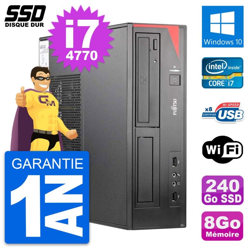 Fujitsu Esprimo E520 E85+ DT Desktop PC - Intel i7-4770, 8GB RAM, 240GB SSD, Windows 10