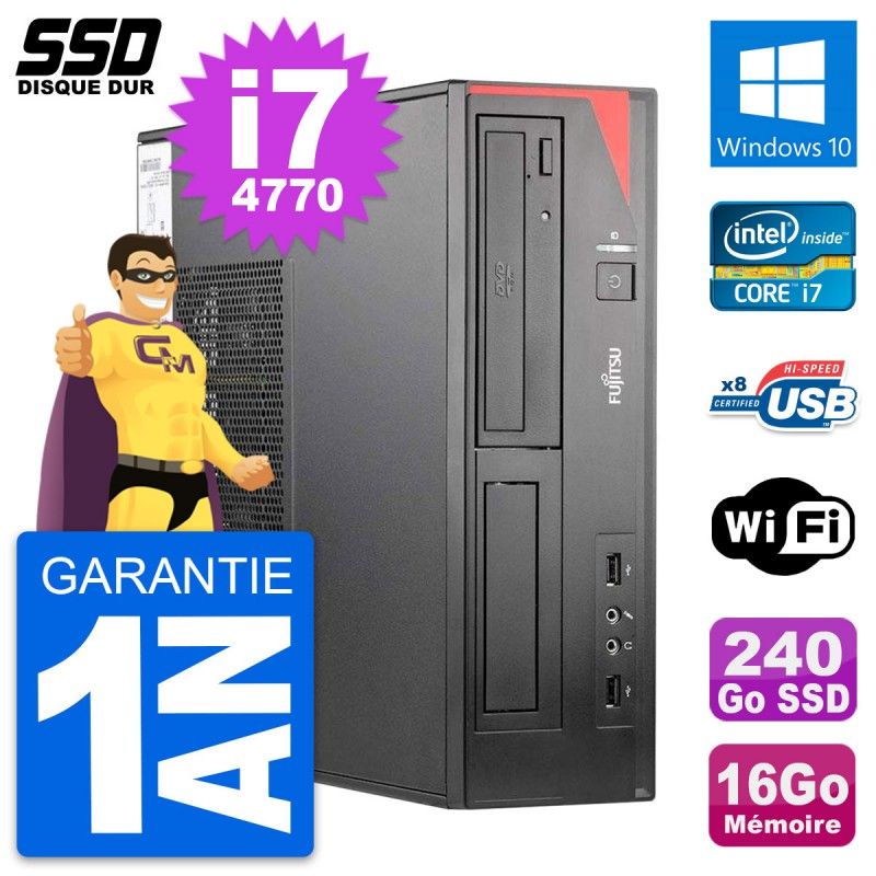 Fujitsu Esprimo E520 E85+ DT Desktop PC - Intel i7-4770, 16GB RAM, 240GB SSD, Windows 10, WiFi