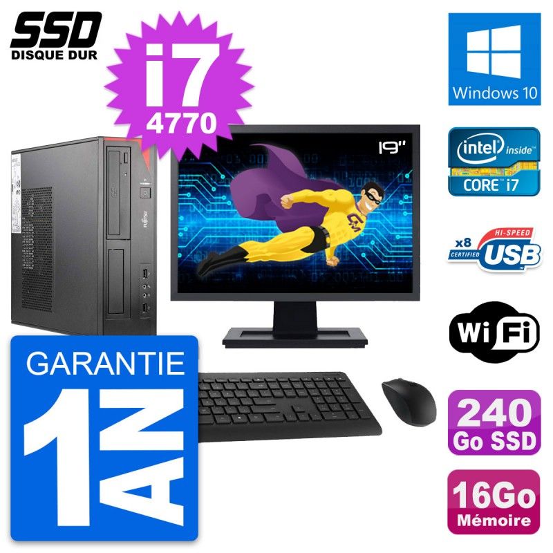 Fujitsu E520 DT 19-inch PC - Intel i7, 16GB RAM, 240GB SSD, Windows 10, WiFi