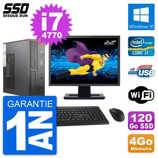 PC de escritorio Fujitsu E520 DT de 22 pulgadas - Intel i7-4770, 4GB de RAM, 120GB SSD, Windows 10, WiFi