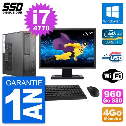 Portátil Fujitsu E520 DT, pantalla de 22 pulgadas, Intel i7-4770, 4 GB RAM, 960 GB SSD, Windows 10, WiFi