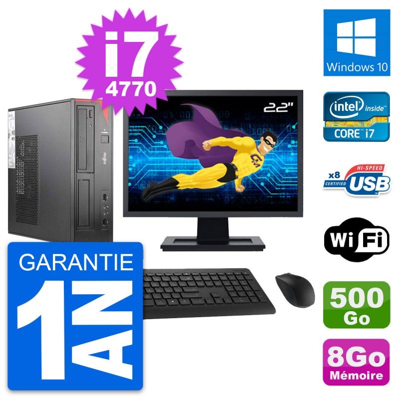 Fujitsu E520 DT 22-Inch PC - Intel i7, 8GB RAM, 500GB HDD, Windows 10, WiFi