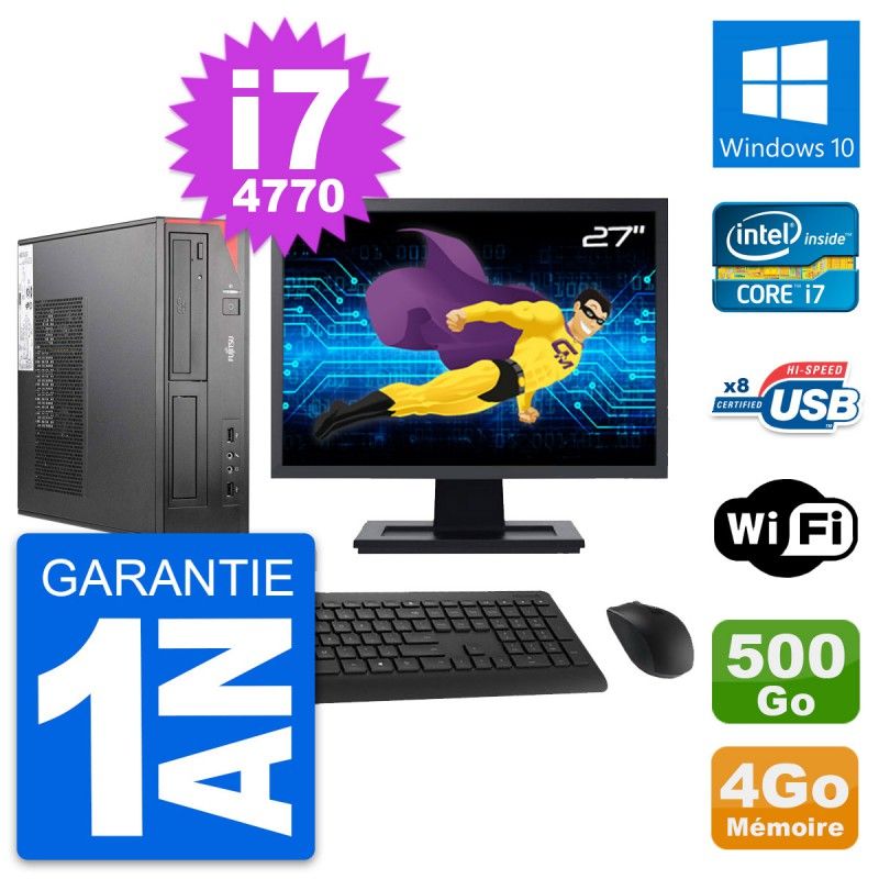 Fujitsu E520 DT 27" Screen, Intel i7-4770, 4GB RAM, 500GB HDD, Windows 10, WiFi